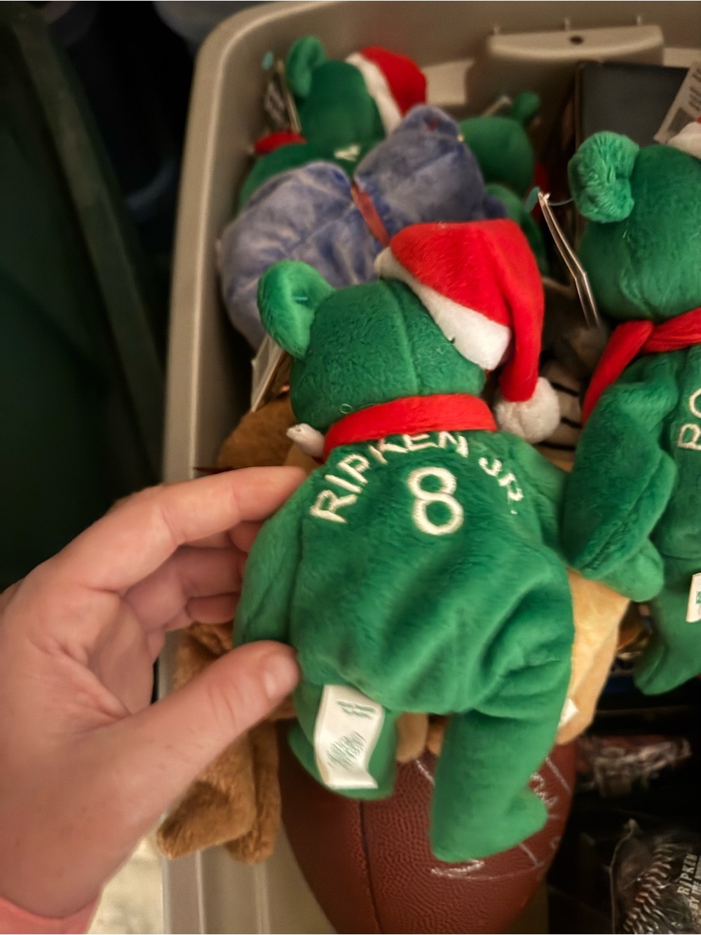 Ty Ripken Jr. Green Plush Bear with Red Santa Hat